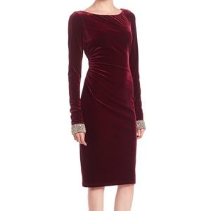 ***SOLD***David Meister Velvet Dress W/ Beaded Cuffs